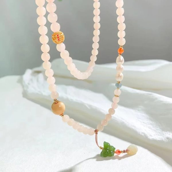 Hetian jade lotus pink necklace-228 - Image 5